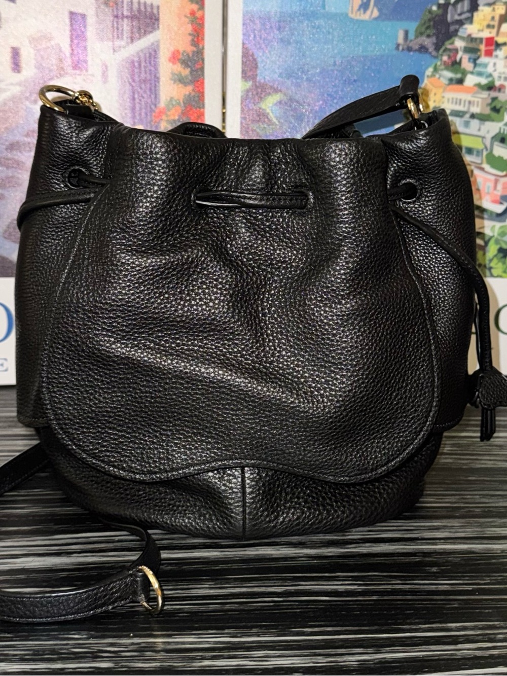 COACH Petal Tea Rose 22 Bucket Bag Black Pebble Leather - Like New 2017 (F11807) - Picture 15 of 15